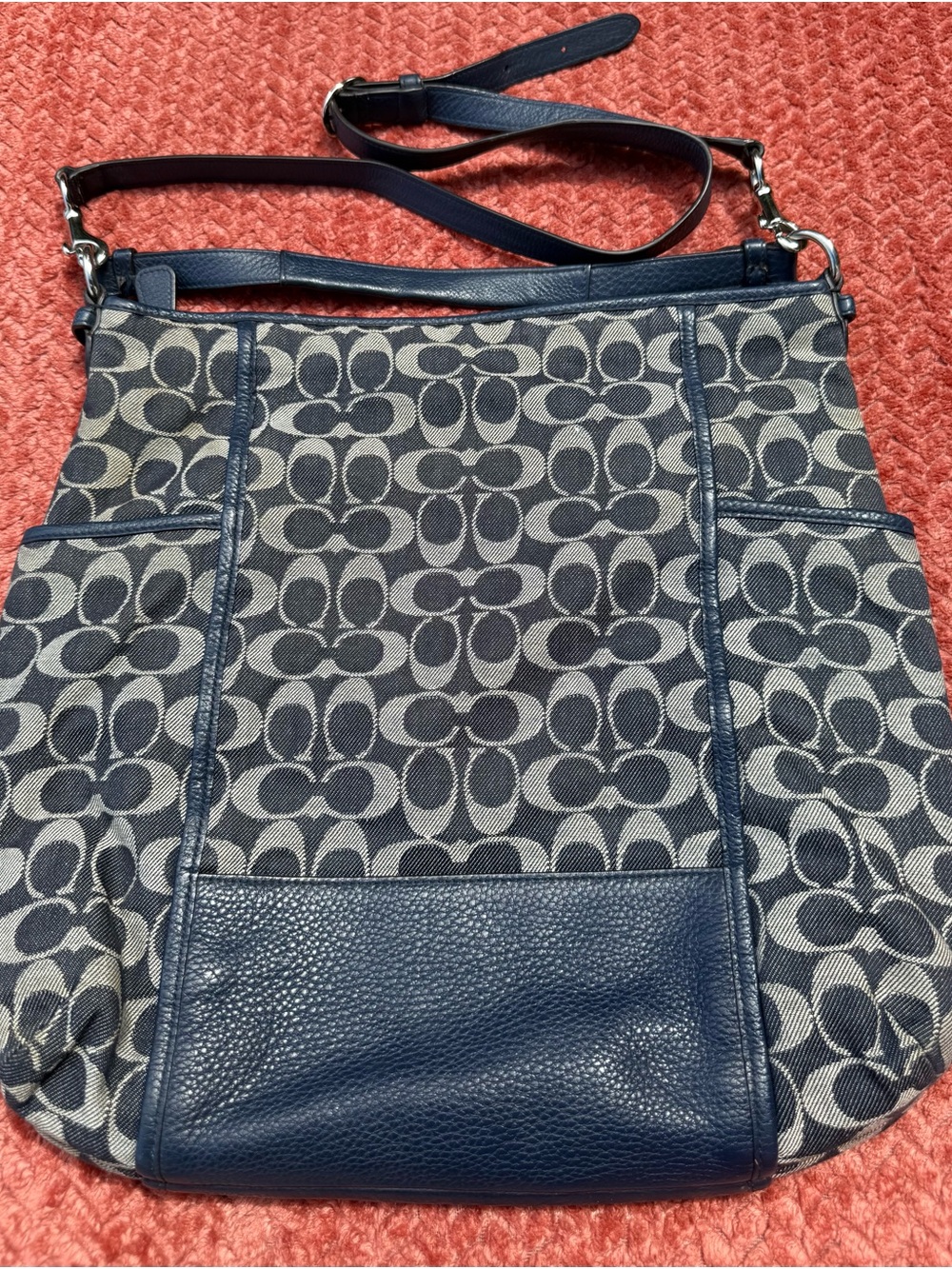 Coach hobo Blue Signature Cloth with leather Shoulder Bag with strap - Picture 9 of 10